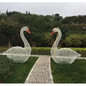 鏡面動物雕塑不銹鋼發(fā)光天鵝雕塑加工定制