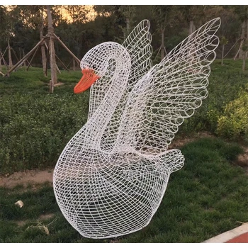 鏡面動(dòng)物雕塑鏤空發(fā)光天鵝雕塑