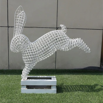 不銹鋼兔子雕塑抽象創(chuàng)意動物雕塑圖片