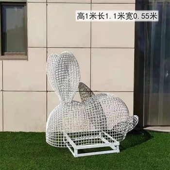 幾何切面兔子雕塑鋼絲編織動物雕塑廠家