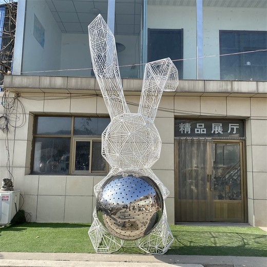 創(chuàng)意抽象動物雕塑不銹鋼發(fā)光兔子雕塑