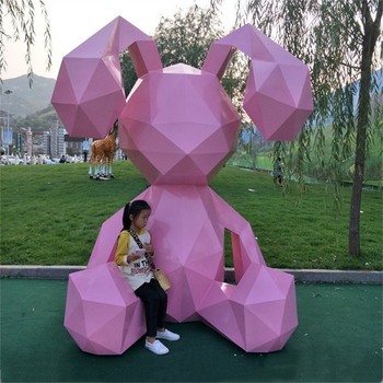 不銹鋼切面兔子雕塑創意抽象動物雕塑景觀擺件