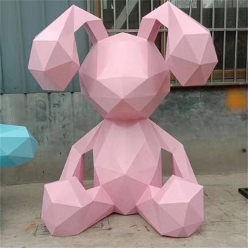 不銹鋼切面兔子雕塑創意抽象動物雕塑景觀擺件