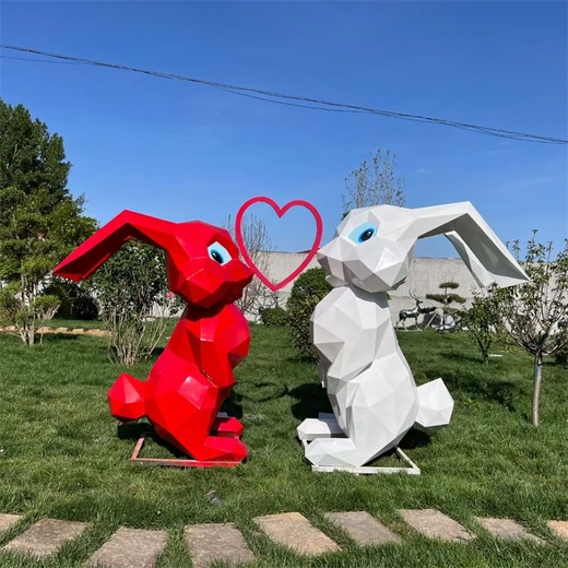 不銹鋼切面兔子雕塑鋼絲編織動(dòng)物雕塑制作廠家