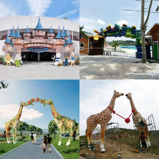 天津供應公園景區(qū)景觀門頭雕,玻璃鋼卡通樂園拱門景觀擺件