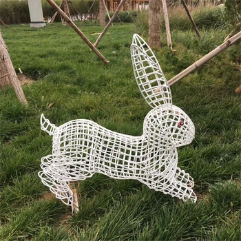 切面兔子雕塑發(fā)光不銹鋼動物雕塑擺件