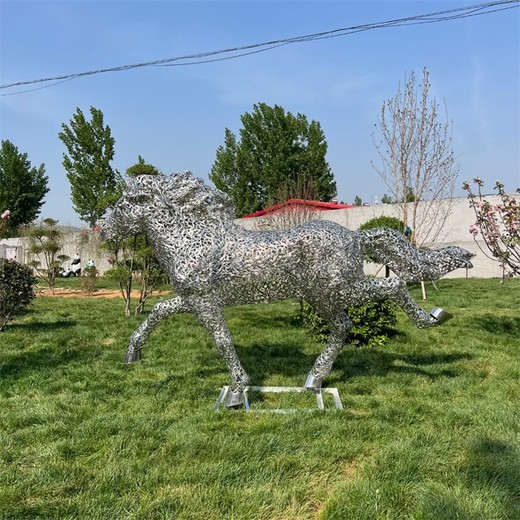 鏡面發(fā)光馬雕塑抽象動物雕塑草坪裝飾擺件
