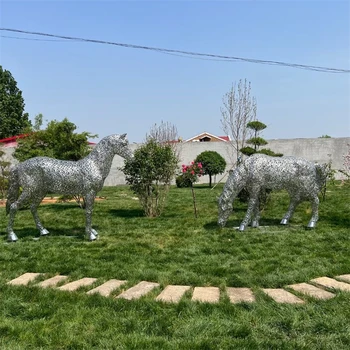 抽象不銹鋼駿馬雕塑鏡面發(fā)光馬雕塑批發(fā)