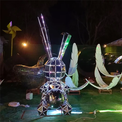 抽象兔子雕塑不銹鋼動物雕塑圖片