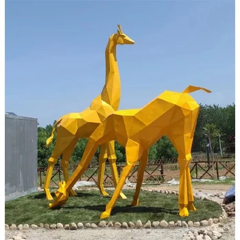 園林景觀不銹鋼幾何長頸鹿雕塑定制