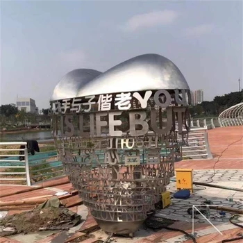 鏡面愛(ài)心雕塑抽象塊面心形雕塑景觀擺件