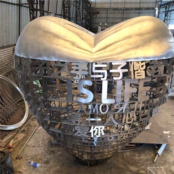 鏡面鏤空愛(ài)心雕塑抽象心形立體雕塑加工