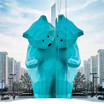 不銹鋼熊雕塑幾何發(fā)光熊貓雕塑擺件