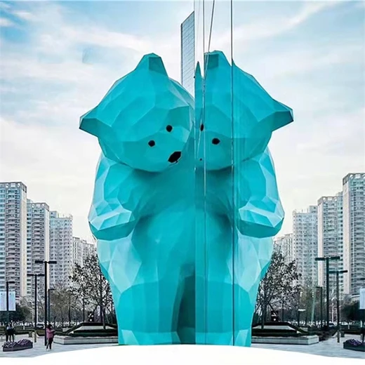 抽象動物雕塑不銹鋼鏤空熊貓雕塑定制