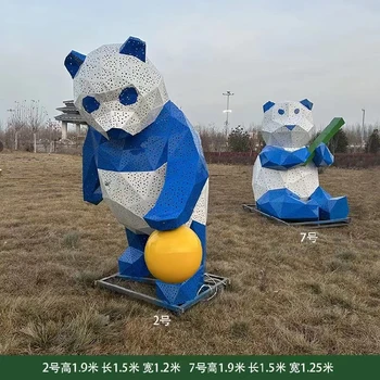 抽象不銹鋼熊雕塑幾何發(fā)光熊雕塑圖片