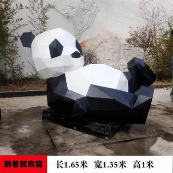 不銹鋼塊面熊雕塑鏤空發(fā)光熊貓雕塑加工定制