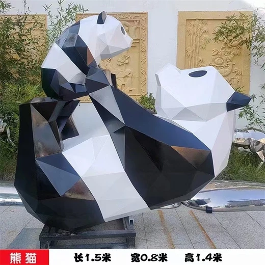 鏡面熊雕塑幾何切面熊貓雕塑加工定制