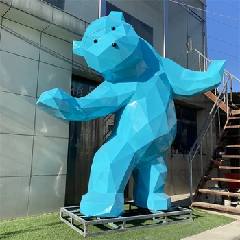 不銹鋼鏤空熊雕塑不銹鋼塊面熊貓雕塑園林?jǐn)[件