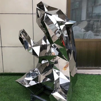 不銹鋼塊面熊貓雕塑不銹鋼鏤空熊貓雕塑定制