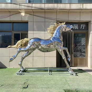 不銹鋼鏡面馬雕塑幾何駿馬雕塑景觀擺件