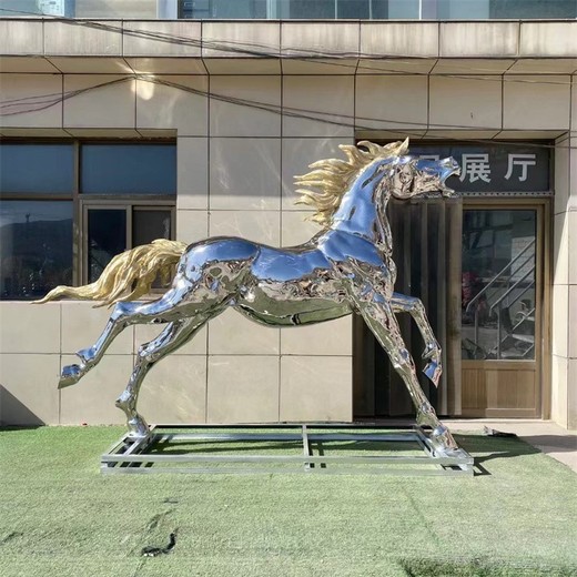 彩繪抽象駿馬雕塑不銹鋼鏡面馬雕塑制作