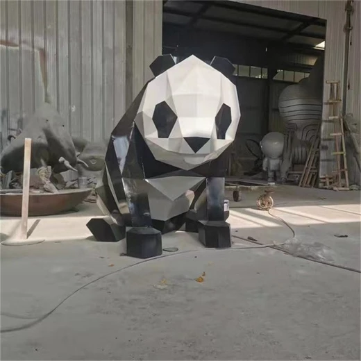 不銹鋼鏤空熊貓雕塑不銹鋼切面動物雕塑加工