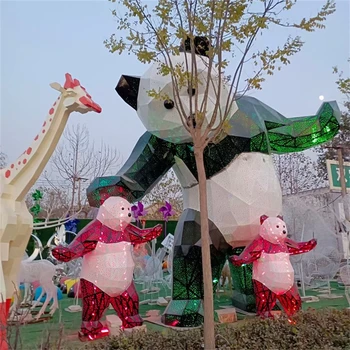 不銹鋼塊面熊貓雕塑不銹鋼鏤空熊貓雕塑定制