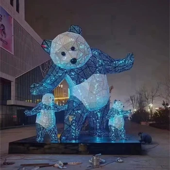 不銹鋼動物雕塑不銹鋼鏤空熊雕塑定制
