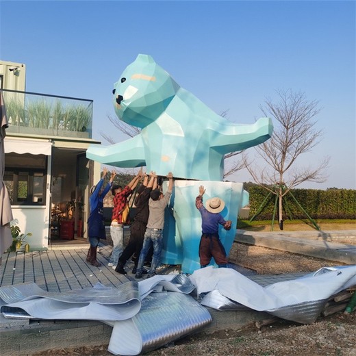 幾何發(fā)光熊雕塑抽象不銹鋼熊貓雕塑園林?jǐn)[件