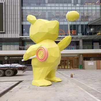 鏤空發(fā)光熊雕塑鏡面熊貓雕塑園林?jǐn)[件