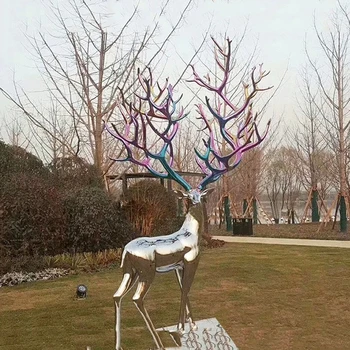 包頭動(dòng)物鹿雕塑廠家,不銹鋼小品雕塑