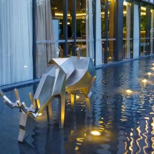 永州室外金屬鹿雕塑,現(xiàn)代不銹抽象鹿雕塑