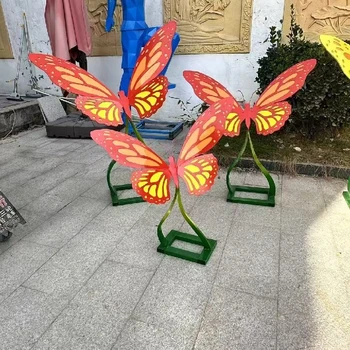 地產(chǎn)景觀不銹鋼發(fā)光蝴蝶雕塑制作