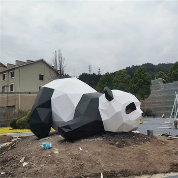 鏡面熊貓雕塑不銹鋼鏤空熊雕塑制作廠家