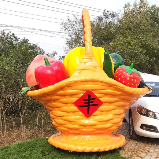 公園玻璃鋼水果籃雕塑，城市廣場(chǎng)雕塑,玻璃鋼仿真水果雕塑
