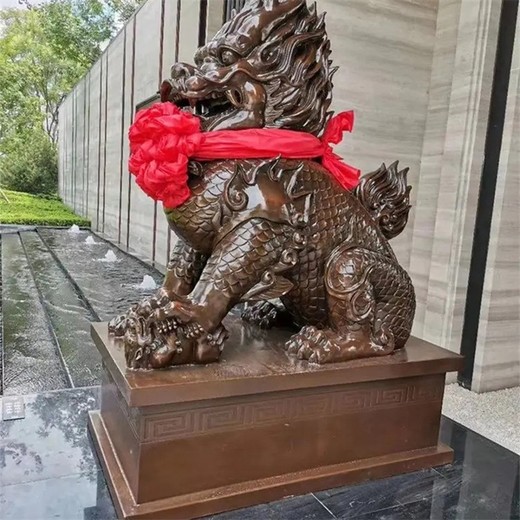 曲陽古代鑄銅麒麟雕塑定做,麒麟大型雕塑