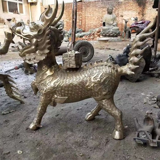 古代鑄銅麒麟雕塑定制