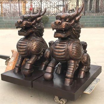 曲陽(yáng)廣場(chǎng)鑄銅麒麟雕塑,麒麟大型雕塑