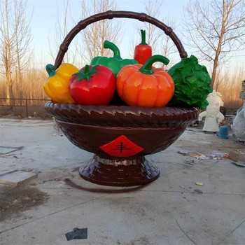 公園玻璃鋼水果籃雕塑圖片,玻璃鋼仿真水果雕塑