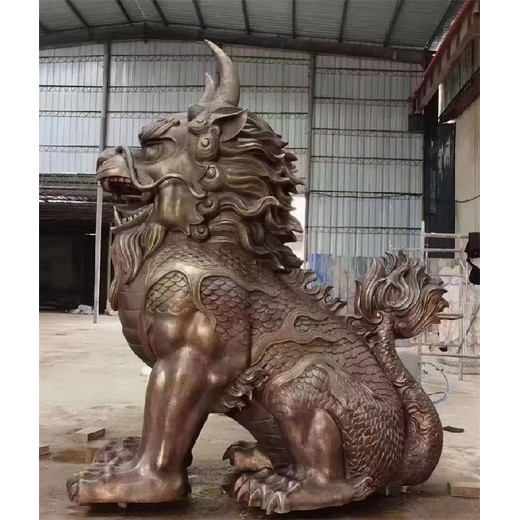 曲陽鑄銅麒麟雕塑定做,麒麟大型雕塑