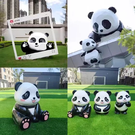 東營(yíng)玻璃鋼卡通熊貓雕塑,玻璃鋼動(dòng)物定制