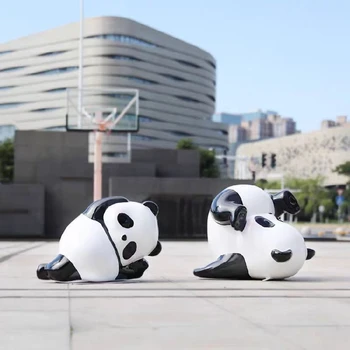 長(zhǎng)春不銹鋼熊貓雕塑售樓處擺件塊面幾何動(dòng)物