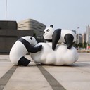 河西不銹鋼熊貓雕塑售樓處擺件塊面幾何動物