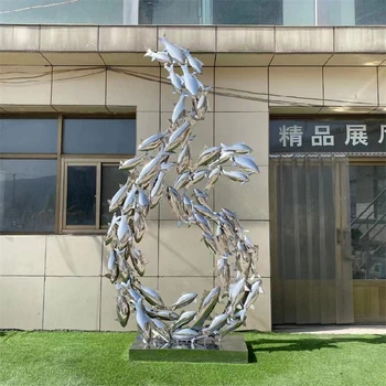 鏡面不銹鋼雕塑魚群工廠