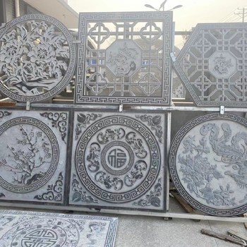 中式鏤空石雕窗花圖片,青石石雕窗花