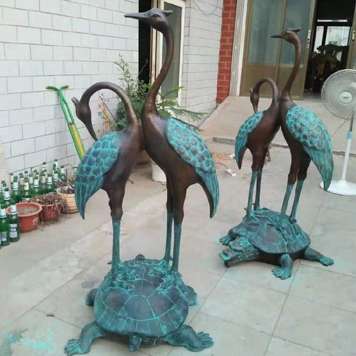 水池銅雕仙鶴制作