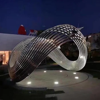 荊門景觀小品幾何不銹鋼雕塑,戶外大型幾何切面不銹鋼雕塑