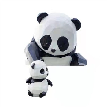 不銹鋼抽象熊貓雕塑加工廠,幾何動物雕塑大全