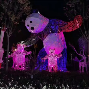 不銹鋼抽象熊貓雕塑加工廠,幾何動物雕塑大全