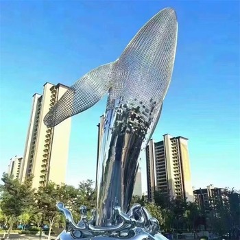 不銹鋼鏤空鯨魚(yú)雕塑鏡面魚(yú)群雕塑定制